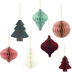7PCS Hanging Honeycomb Paper Ornaments Christmas Tree Decorations, Tissue Paper Balls Party Christmas Backdrop, Geo