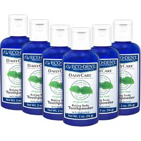Eco-Dent DailyCare Baking Soda Toothpowder, Mint - Fluoride-Free Toothpaste Powder, SLS-Free Tooth Powder with Baking Soda, Minerals, and Essential Oils, Toothpaste Alternative, 2 Oz Ea (Pack of 6)