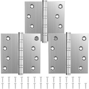KOLET Ball Bearing Door Hinges, 4 x 4 Inches Door Hinges, Square Corner, Stainless Steel Door Hinges, Heavy Duty Door Hinges, Smooth and Non Removable Pin, Brushed Nickel, 3 Pack