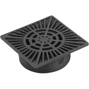 StormDrain 6" Outdoor Square Drain Grate Cover with Bottom Outlet Fits 3" and 4" Sewer and Drain Pipe and Fittings, Triple Wall Pipe and Corrugated Pipe - Superior Strength and Durability, Black