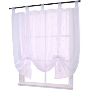 ZebraSmile Adorable Bowknot Tie Up Roman Curtain Lifable Curtain Tab Top Semi Sheer Kitchen Balloon Window Curtain, 39 x 55 Inch, White