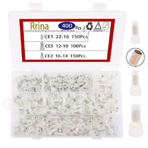 400Pcs Closed End Cap Crimp Terminals Red Copper Core and Nylon Wire Connectors Kit 3 Sizes 22-16/16-14/12-10