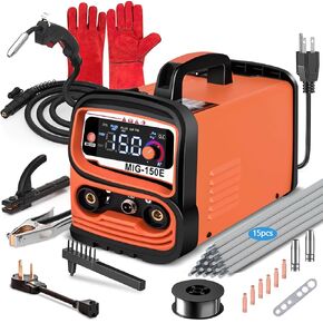 GNI 150A MIG Welder, 110V/220V Dual Voltage Flux Core Welder/Stick Welder/Lift TIG 3 IN 1 Synergy Welding Machine, IGBT Inverter Welder Machine with Large LED Display, MINI Portable Gasless MIG Welder in Kuwait