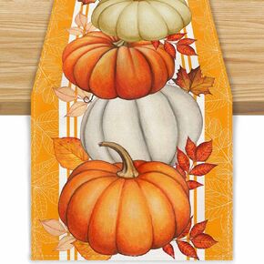 Linen Pumpkin Maple Leaves Leaf Fall Table Runner Farmhouse Fall Autumn Thanksgiving Kitchen Table Decorations 13x72 Inch Farmhouse Pumpkin Decorations Favors Supplies Fall Decorations for Home