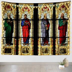 Loccor Cathedral Stained Glass Window Tapestry Vintage Church Interior Four Evangelists Painting Jesus Christ Religious Tapestry Wall Hanging Bedroom Living Room Dorm Home Decor 60x40 Inches