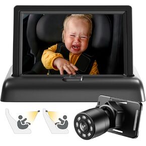 FEISIKE Baby Car Camera, 1080P Dual-Channel 5 inch Display Baby Car Mirror with 2 IR Night Vision Camera, Easily Install Car Camera for Baby with Crystal Clear Wide View for Rear Facing Seat