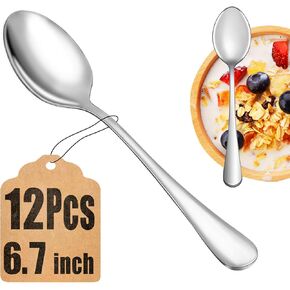 12 Piece Teaspoons Set,Food Grade 18/10 Stainless Steel Tea Spoons,Durable Small Spoons,Metal Dessert Spoon,Spoons Silverware for Home,Kitchen or Restaurant,Mirror Polished & Dishwasher Safe,6.7-Inch