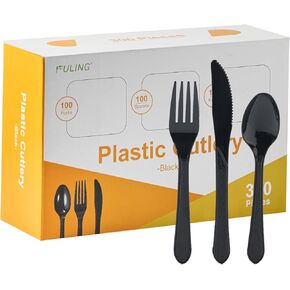 مجموعة أدوات مائدة بلاستيكية شفافة من فولينج، 300 قطعة، سكاكين بلاستيكية للاستعمال مرة واحدة ومجموعة أدوات فضية - أواني ثقيلة الوزن قابلة لإعادة الاستخدام (100 شوكة، 100 ملعقة، 100 سكين) in Kuwait