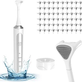 Electric Flosser with 4 Speeds + 60 Replacement Heads - Vibration Flosser, Rechargeable, Tongue Scraper/Cleaner, Power Flosser for Adults & Kids, Electric Dental Floss with Wireless Charging Base