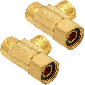 2PCS Lead-Free Brass Angle Stop Add-A-Tee Valve, 3/8" Compression Inlet x 3/8" Compression Outlet x 3/8" Compression Outlet, Water Line Splitter 3 Way Valve Fittings
