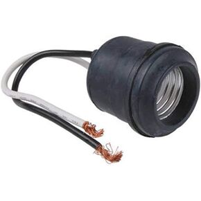 Legrand Pass & Seymour 201CC12 Medium Base A26 Rubber Pigtail Lamp Holder, 6" Leads, For Temporary Lighting, Black (1 Count)
