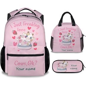 Cow Backpacks for Girls - 16 Inch Cute Backpack for School - Pink, Large Capacity, Durable, Lightweight Bookbag for Kids Travel