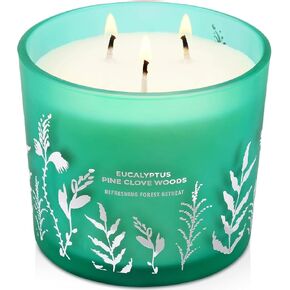 Eucalyptus Pine Clove Woods 3 Wick Candle - Refreshing Summer Night Candle - Cinnamon, Winter Holiday & Fall Scented Soy Candles for Home 14.5 Oz, Aromatherapy Stress Relief Candle for Women & Men