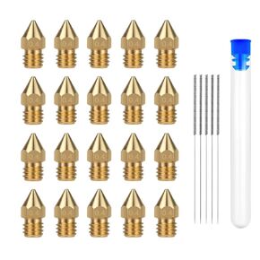 0.4MM MK8 Ender 3 Brass Nozzles 20pcs with 5 Needles for 3D Printer Extruder - Compatible with MK8/CR-8/CR-10/Ender 3/Ender 3S/5/6 (0.4MM)