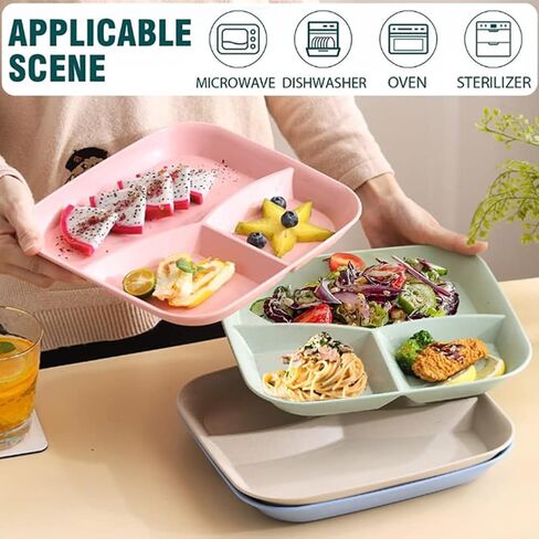 10 Inch Portion Control Divided Plates for Healthy Eating, 4PCS Unbreakable Wheat Straw Dinner Plate BPA Free, Plates for Kids Adults Picnic,Reusable Plates (4 PACK) in Saudi Arabia