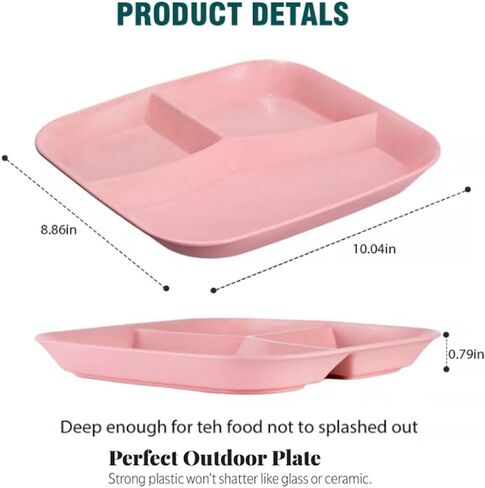 10 Inch Portion Control Divided Plates for Healthy Eating, 4PCS Unbreakable Wheat Straw Dinner Plate BPA Free, Plates for Kids Adults Picnic,Reusable Plates (4 PACK) in Saudi Arabia