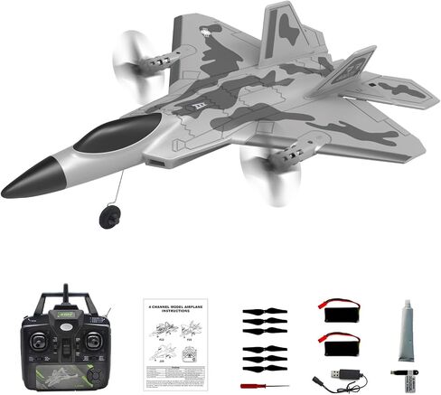 Leopmase RC Plane 4 Channel Remote Control Airplane Fighter, F-22 RC Plane Ready to Fly,Stunt Flying Upside Down,Two Rechargeable Batteries,Great Gift Toy for Adults or Kids in Kuwait