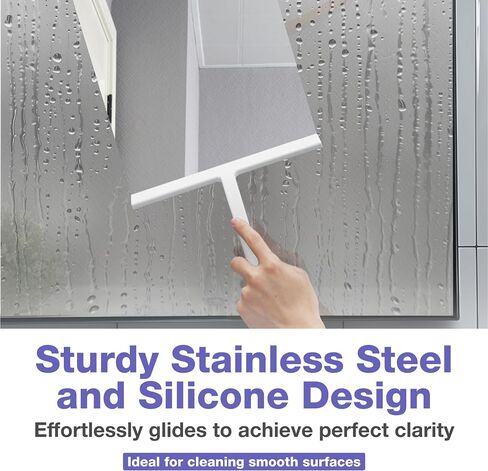 Kincmax All-Purpose Shower Squeegee - Stainless Steel Silicone Bath Squeegee - Window Shower Door Squeegee for Shower Glass Doors with Hook - Bathroom Shower Kitchen - Medium White in Saudi Arabia