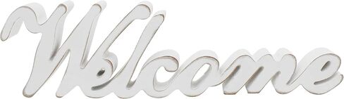 CVHOMEDECO. كلمات خشبية بيضاء عتيقة ريفية متعثرة، لافتة ترحيب قائمة بذاتها، سطح الطاولة/الرف/جدار المنزل/فن تزيين المكتب، 14-1/2 × 4-1/4 × 1 بوصة in Kuwait