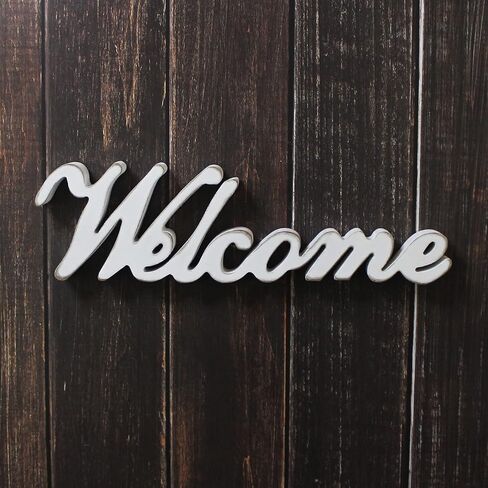 CVHOMEDECO. كلمات خشبية بيضاء عتيقة ريفية متعثرة، لافتة ترحيب قائمة بذاتها، سطح الطاولة/الرف/جدار المنزل/فن تزيين المكتب، 14-1/2 × 4-1/4 × 1 بوصة in Kuwait