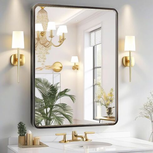 18"x24" Bathroom Mirrors for Over Sink, Black Rectangle Mirror, Rectangular Wall-Mounted Mirrors, Framed Mirror for Wall, Bathroom Vanity Mirror, Black Modern Mirror for Entryway, Fireplace in Saudi Arabia