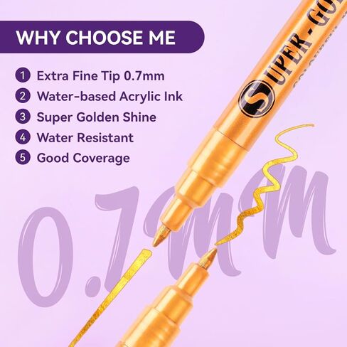 Lightwish Metallic Paint Pens Glitter Markers,Sparkle Ultra Fine Point 0.7mm Acrylic Paint Markers,Super Golden Metallic Markers for Black Paper Glass Rock Painting Wood Canvas Mug,18*18*2.5cm in Saudi Arabia