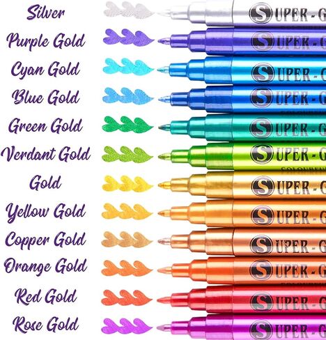 Lightwish Metallic Paint Pens Glitter Markers,Sparkle Ultra Fine Point 0.7mm Acrylic Paint Markers,Super Golden Metallic Markers for Black Paper Glass Rock Painting Wood Canvas Mug,18*18*2.5cm in Saudi Arabia