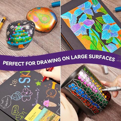 Lightwish Metallic Paint Pens Glitter Markers,Sparkle Ultra Fine Point 0.7mm Acrylic Paint Markers,Super Golden Metallic Markers for Black Paper Glass Rock Painting Wood Canvas Mug,18*18*2.5cm in Saudi Arabia