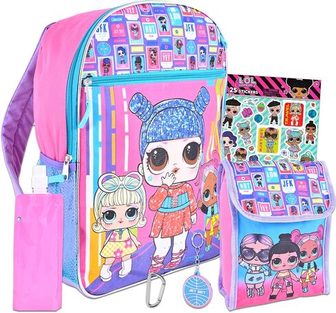 LOL Dolls Backpack and Lunch Box for Girls Bundle ~ Deluxe 16" L.O.L Backpack, Insulated Lunch Bag, and Over 300 LOL Stickers (LOL Dolls School Supplies) in Saudi Arabia