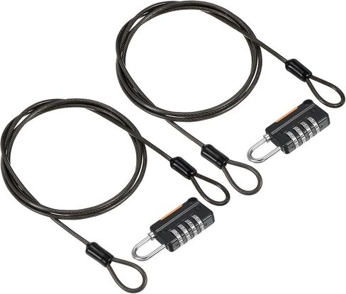 PATIKIL Security Steel Cable with 4 Digit Combination Lock, 2 Set 4.9Ft Coated Safety Wire Rope Double Loop Padlock for Outdoor Travel Luggage, Gray in Saudi Arabia