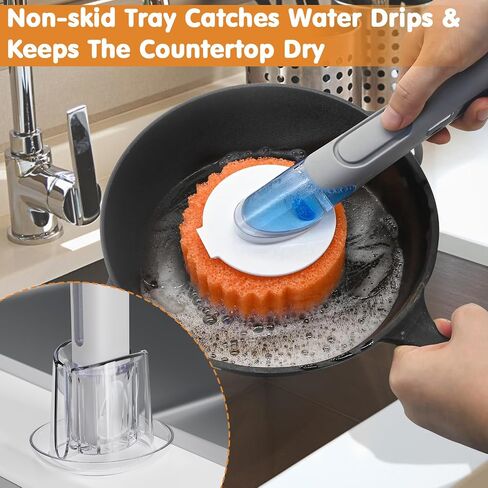 RIMAY Smile-Face Dish Wand Handle for Scrub Daddy Sponge - Soap Dispensing Cleaning Dishwand Scrub Handle Set with Holder (No Sponge Included) in Saudi Arabia