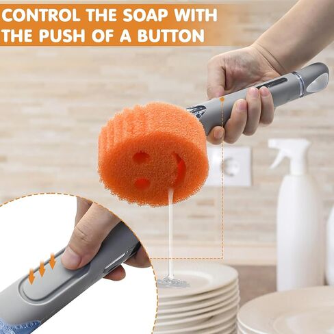 RIMAY Smile-Face Dish Wand Handle for Scrub Daddy Sponge - Soap Dispensing Cleaning Dishwand Scrub Handle Set with Holder (No Sponge Included) in Saudi Arabia