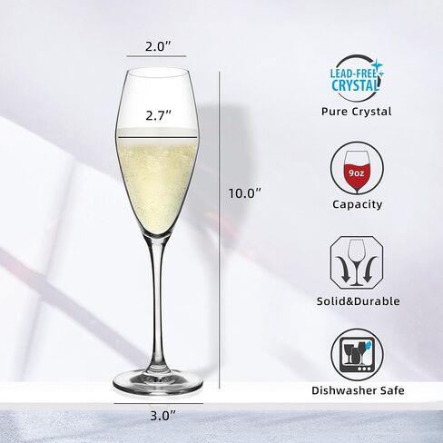 Champagne Flutes, Set of 2 Crystal Champagne Glasses, 9 OZ Prosecco Glasses, Housewarming/Wedding Gifts in Saudi Arabia