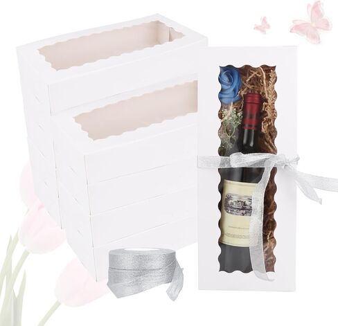 30 Pack 15.7" x 6.2" x 3" Cookie Boxes with Window, 350G Bakery Boxes with 2 Roll Ribbons, White Long Treat Boxes for Cookies, Chocolate Strawberries, Donuts, Muffins, Pastries in Saudi Arabia