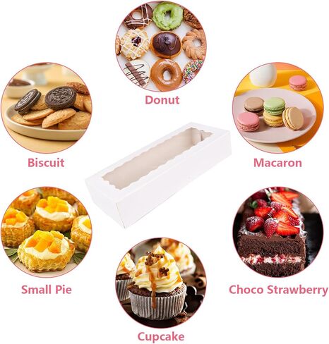 30 Pack 15.7" x 6.2" x 3" Cookie Boxes with Window, 350G Bakery Boxes with 2 Roll Ribbons, White Long Treat Boxes for Cookies, Chocolate Strawberries, Donuts, Muffins, Pastries in Saudi Arabia