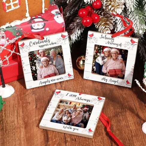 Red Cardinal Christmas Ornaments Wood Picture Frame Memorial Xmas Tree Ornaments When Cardinal Appear Angels are Near I Am Always with You Tree Decorations in Memory of Loved One (Mixed Style, 9 Pcs) in Saudi Arabia