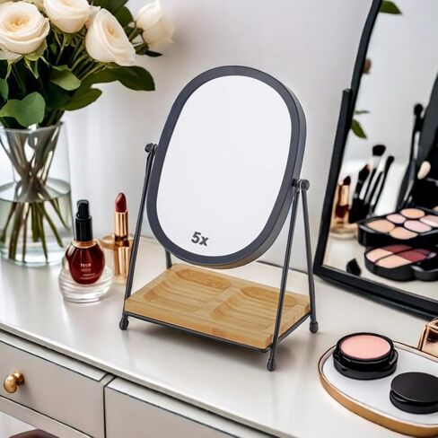 JOYOEIKON 5X Magnifying Makeup Mirror Table Mirror with Stand Countertop Mirror 2 Sided with Magnification 360° Rotation Vanity Cosmetic Mirror (Black) in Saudi Arabia