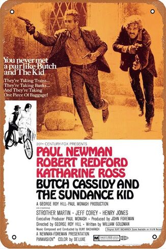 بوتش كاسيدي وفيلم صندانس كيد (1969) لافتة قصدير قديمة متينة لتزيين الجدران، لافتة معدنية لتزيين غرفة النوم العتيقة مقاس 8 × 12 بوصة in Kuwait