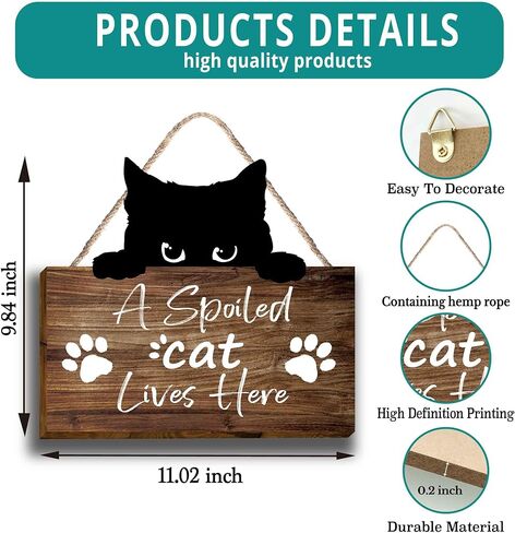 علامة خشبية مضحكة للقطط، هدايا لمحبي القطط للنساء، هدايا لمحبي القطط، قطة مدللة تعيش هنا معلقة مطبوعة على الحائط لوحة خشبية، لوحات جدارية معلقة على شكل قطة مضحكة لمحبي القطط والقطط والأم المراهقات والنساء والرجال-31 in Kuwait