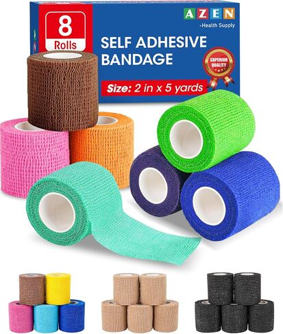 AZEN 8 Pack Self Adhesive Bandage Wrap, 2" X 5 Yards Elastic Cohesive Bandage Wrap, Skin Color Athletic Tape, Vet Wrap, Ankle Tape, Tattoo Grip Tape Wrap in Kuwait