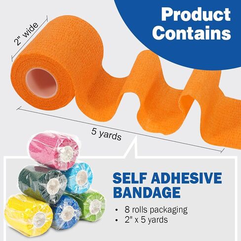 AZEN 8 Pack Self Adhesive Bandage Wrap, 2" X 5 Yards Elastic Cohesive Bandage Wrap, Skin Color Athletic Tape, Vet Wrap, Ankle Tape, Tattoo Grip Tape Wrap in Kuwait