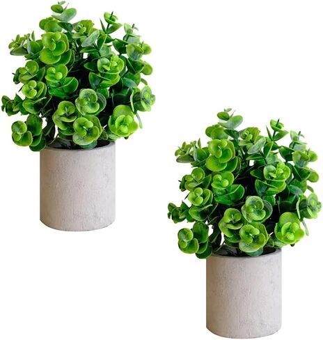 Fake Plants 2 Packs Artificial Eucalyptus Plants for Indoor Mini Artificial Potted Plants for Home Bathroom Office Decor in Saudi Arabia