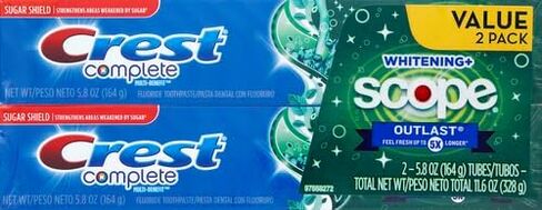 Crest Complete Multi Benefit Scope Outlast Fresh Breath Whitening Toothpaste Mint 5.8 Ounce (Pack of 2) in Kuwait