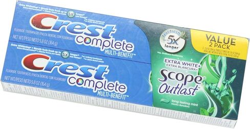 Crest Complete Multi Benefit Scope Outlast Fresh Breath Whitening Toothpaste Mint 5.8 Ounce (Pack of 2) in Kuwait