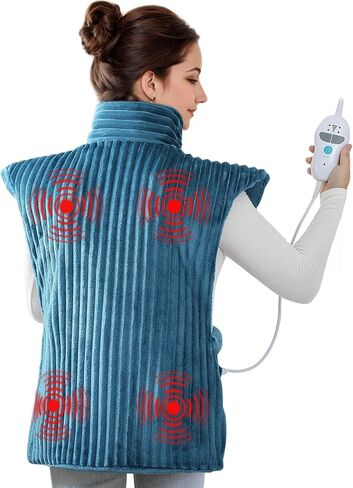 Heating Pad for Neck and Shoulders with 2 Massagers,Vibrating Heating Pads for Back Pain Relief, Auto-shutoff,2 Heat Settings,4 Massage Modes,Machine Washable,Grey in Saudi Arabia
