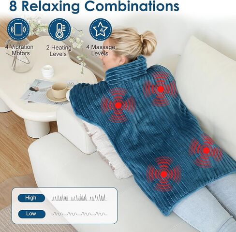 Heating Pad for Neck and Shoulders with 2 Massagers,Vibrating Heating Pads for Back Pain Relief, Auto-shutoff,2 Heat Settings,4 Massage Modes,Machine Washable,Grey in Saudi Arabia