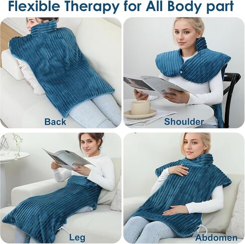 Heating Pad for Neck and Shoulders with 2 Massagers,Vibrating Heating Pads for Back Pain Relief, Auto-shutoff,2 Heat Settings,4 Massage Modes,Machine Washable,Grey in Saudi Arabia