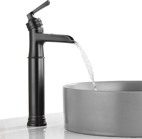 Vessel Sink Bathroom Faucet, Oil Rubbed Bronze Tall Waterfall Bathroom Faucet One Hole, Single Handle Vanity Vessel Faucet, Modern Lavatory Bowl Sink Faucet with Drain in Saudi Arabia