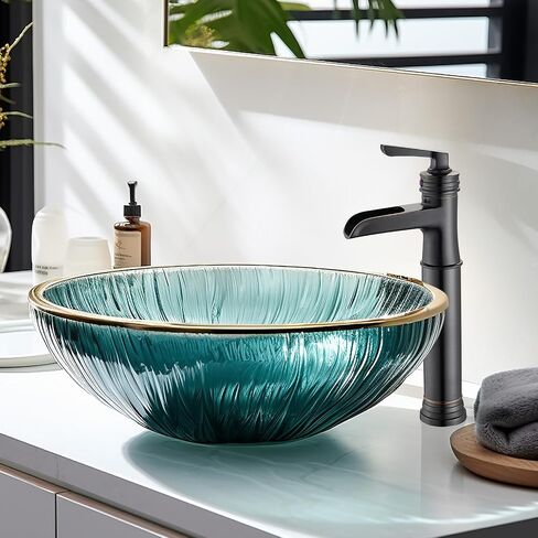 Vessel Sink Bathroom Faucet, Oil Rubbed Bronze Tall Waterfall Bathroom Faucet One Hole, Single Handle Vanity Vessel Faucet, Modern Lavatory Bowl Sink Faucet with Drain in Saudi Arabia
