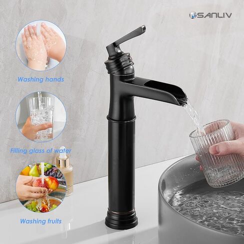 Vessel Sink Bathroom Faucet, Oil Rubbed Bronze Tall Waterfall Bathroom Faucet One Hole, Single Handle Vanity Vessel Faucet, Modern Lavatory Bowl Sink Faucet with Drain in Saudi Arabia